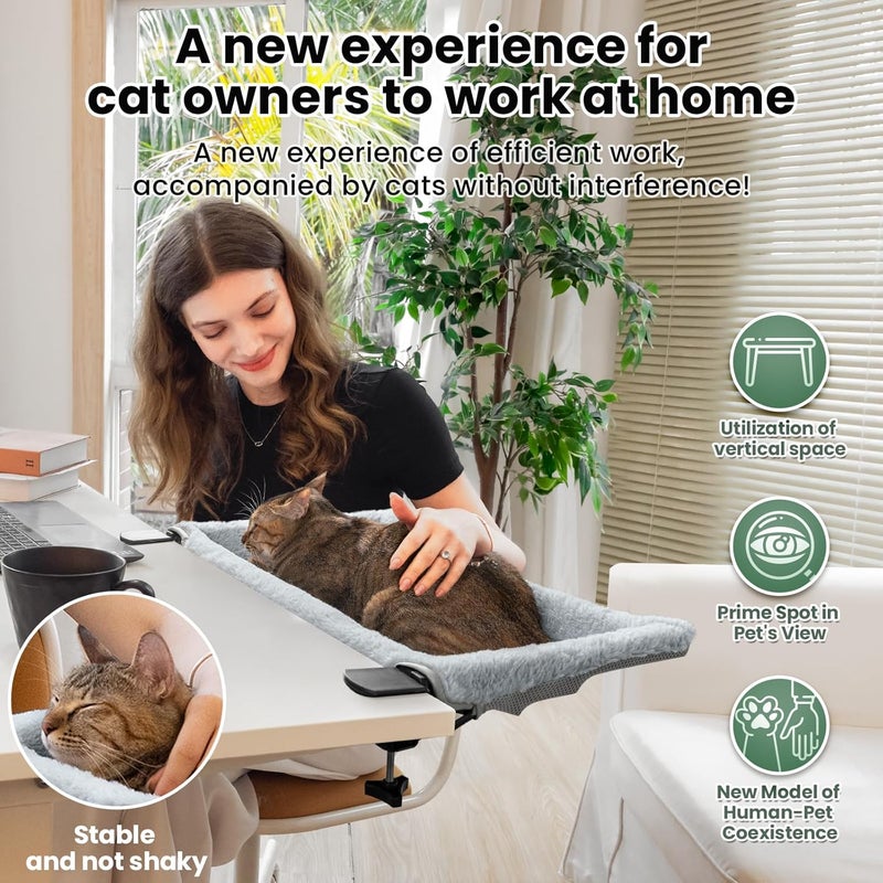 JUNSPOW Cat Bed for Desk with Foldable & Sunken Design,Cozy Faux Rabbit Fur cat Desk Bed for Home Working&Gaming Play,Sturdy Framework Maximum Hold Up to 33lb - Image 2